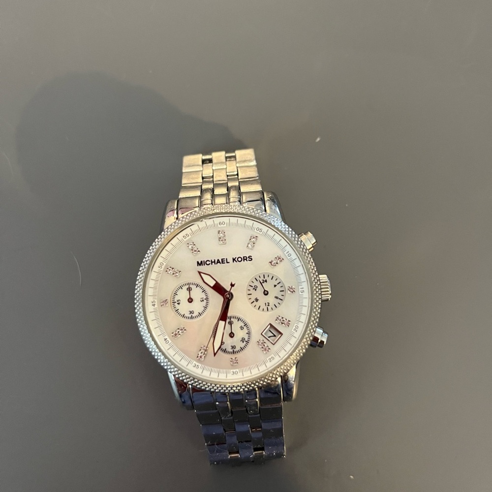 Michael Kors Silver and White Chronograph Watch